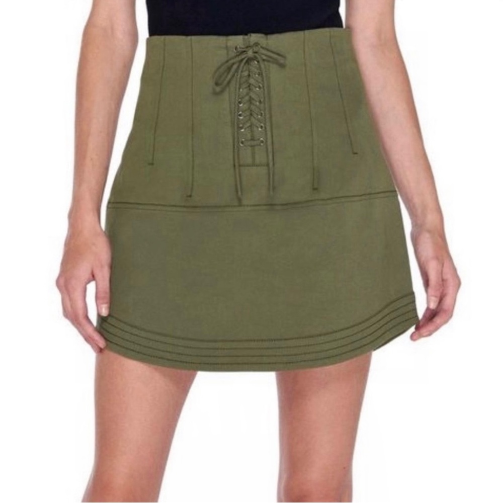 MARISSA WEBB GREEN LACE-UP CANVAS MINI SKIRT